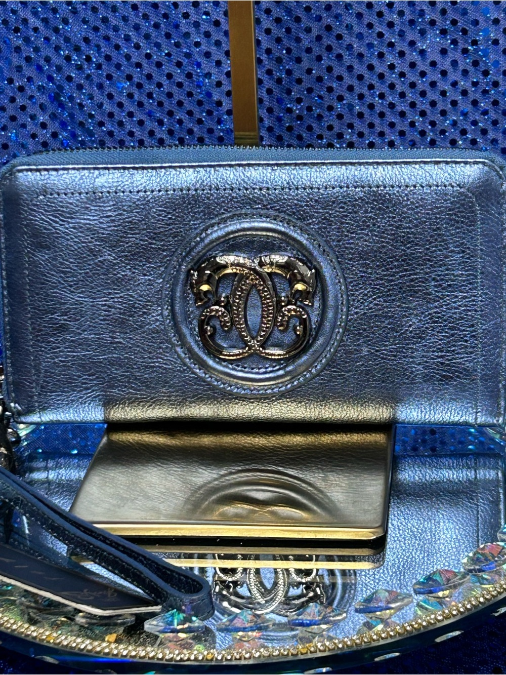 Sharif Legacy Pearlized Leather Wallet in Metallic Blue Approx.. 7 x 5